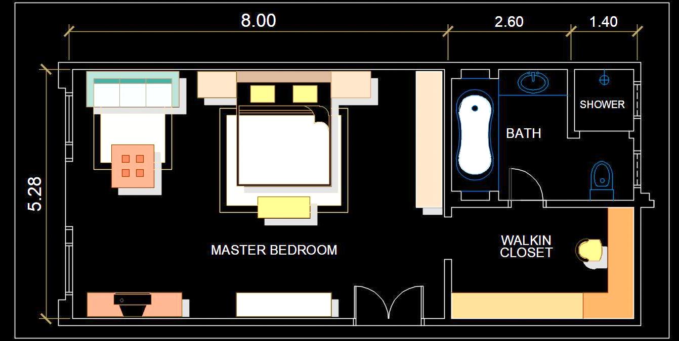 Bedroom Interior CAD Layout with Walk-in Closet